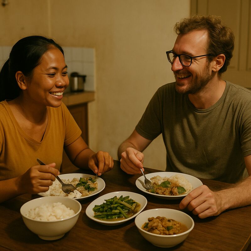 A couple sharing a home-cooked meal together