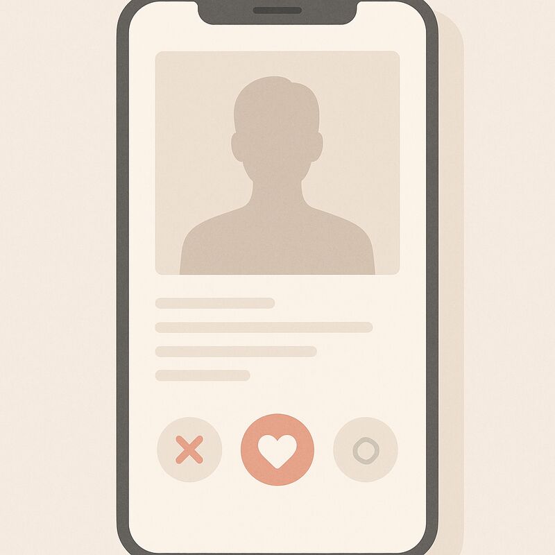 A clean illustration of a dating profile screen with photos and a short bio.